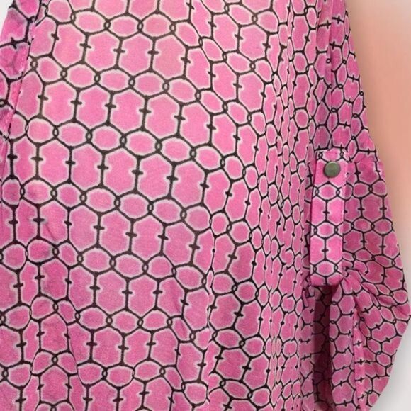 Jennifer Lopez Geo Print Semi-Sheer Pink Pullover Top Size Med - Picture 5 of 10